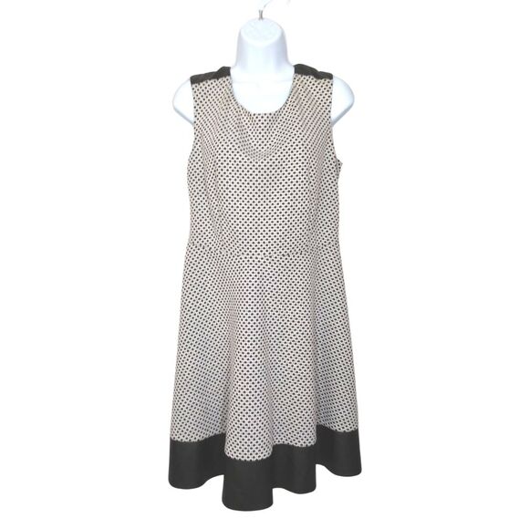 Cato White & Black Textured Fit & Flare Mini Dress Faux Leather Trim Sz 12 - Picture 1 of 8